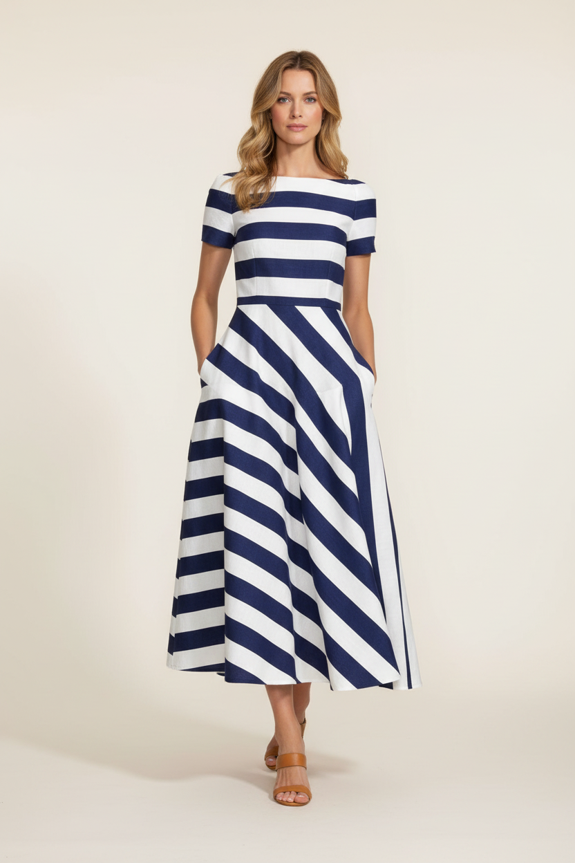 Striped Maxi Dress with Flowing Silhouette and Relaxed Fit