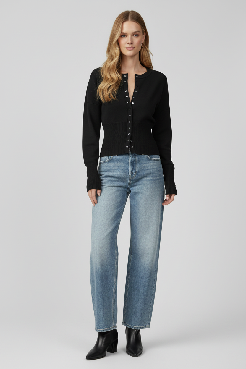 Button Front Knit Cardigan with Round Neck Shape