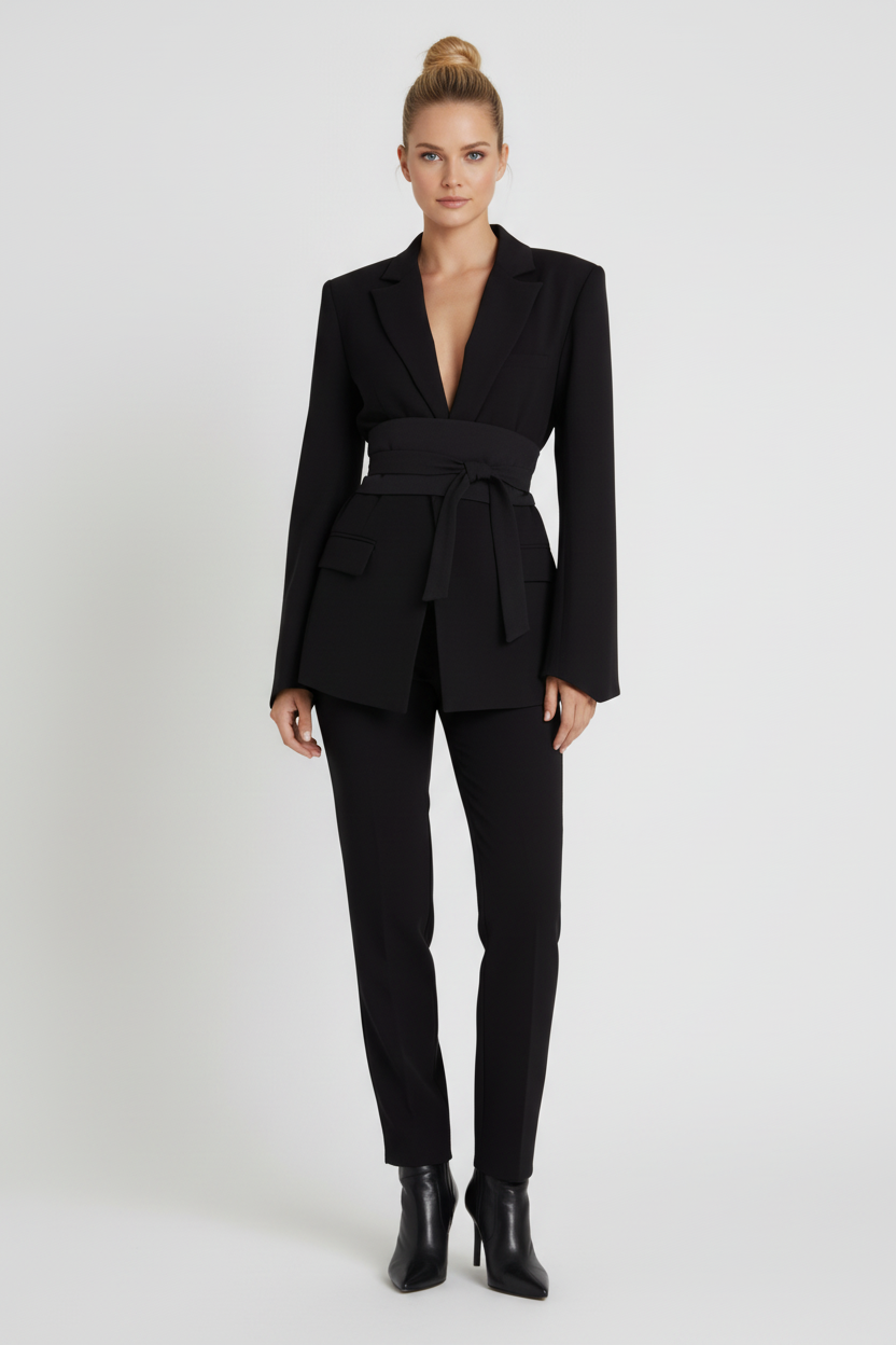 Women’s Blazer with Notched Lapel and Detachable Belt