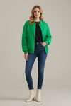 Zip Front Bomber Jacket with Ribbed Crew Neck