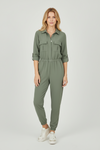 Women’s Button-Front Jumpsuit with Elastic Waist and Collar