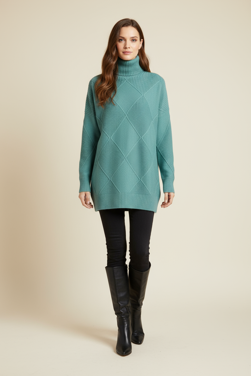 Turtleneck Argyle Sweater Women Soft Wool Elegance in Classic Design