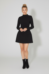 Stand Collar Mini Dress with Long Sleeves