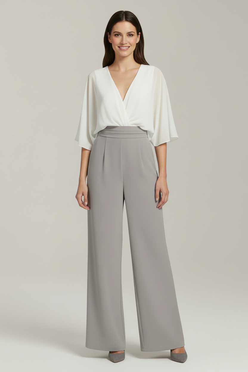 Women’s Loose-Fit Jumpsuit with V Neck and Batwing Sleeves