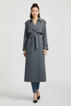 Ankle Length Womens Trench Coat with Wide Collar and Double Button Front