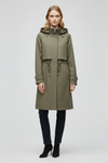 Long Womens Trench Coat with Hood Adjustable Waist and Zip Front