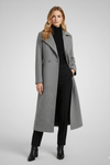 Long Womens Coat with Turn Down Collar and Woven Surface