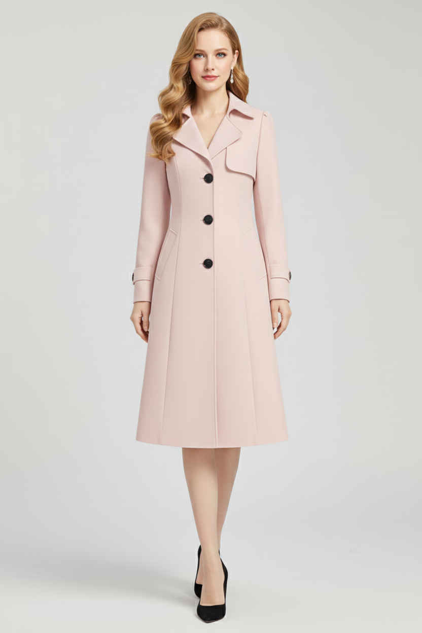 Womens Trench Coat with Notched Lapel and Button Front Fit