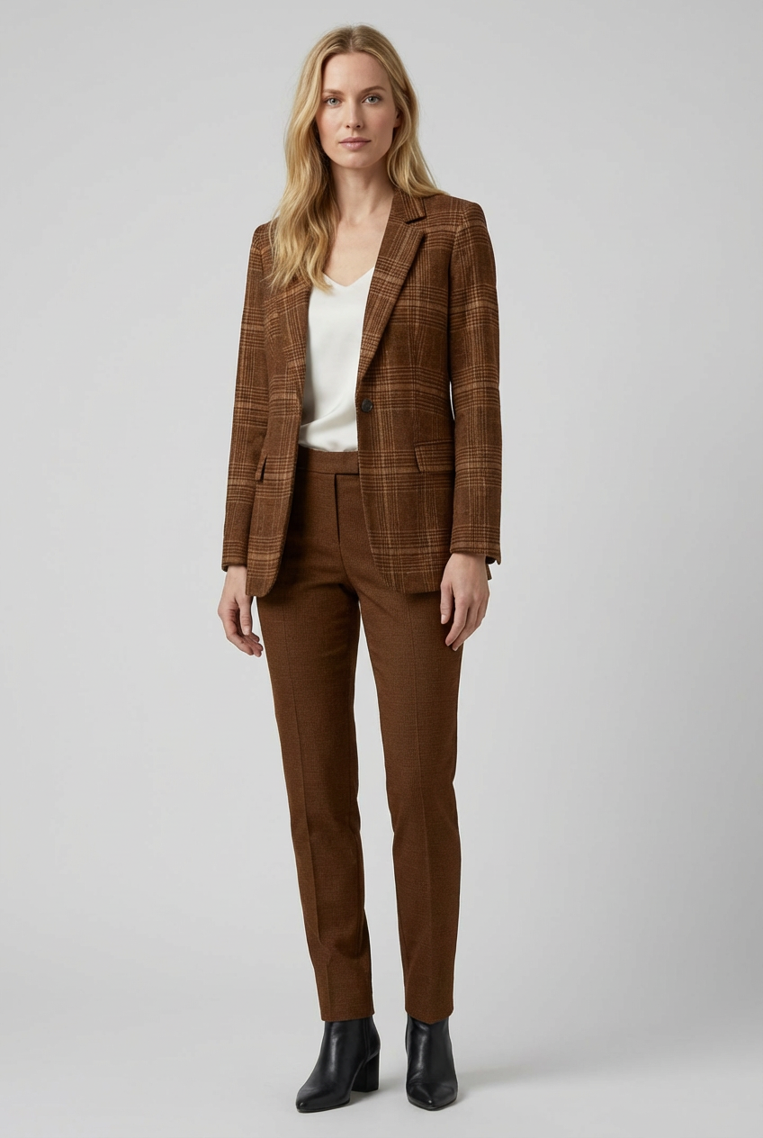Checked Womens Blazer with Structured Shape and Button Front
