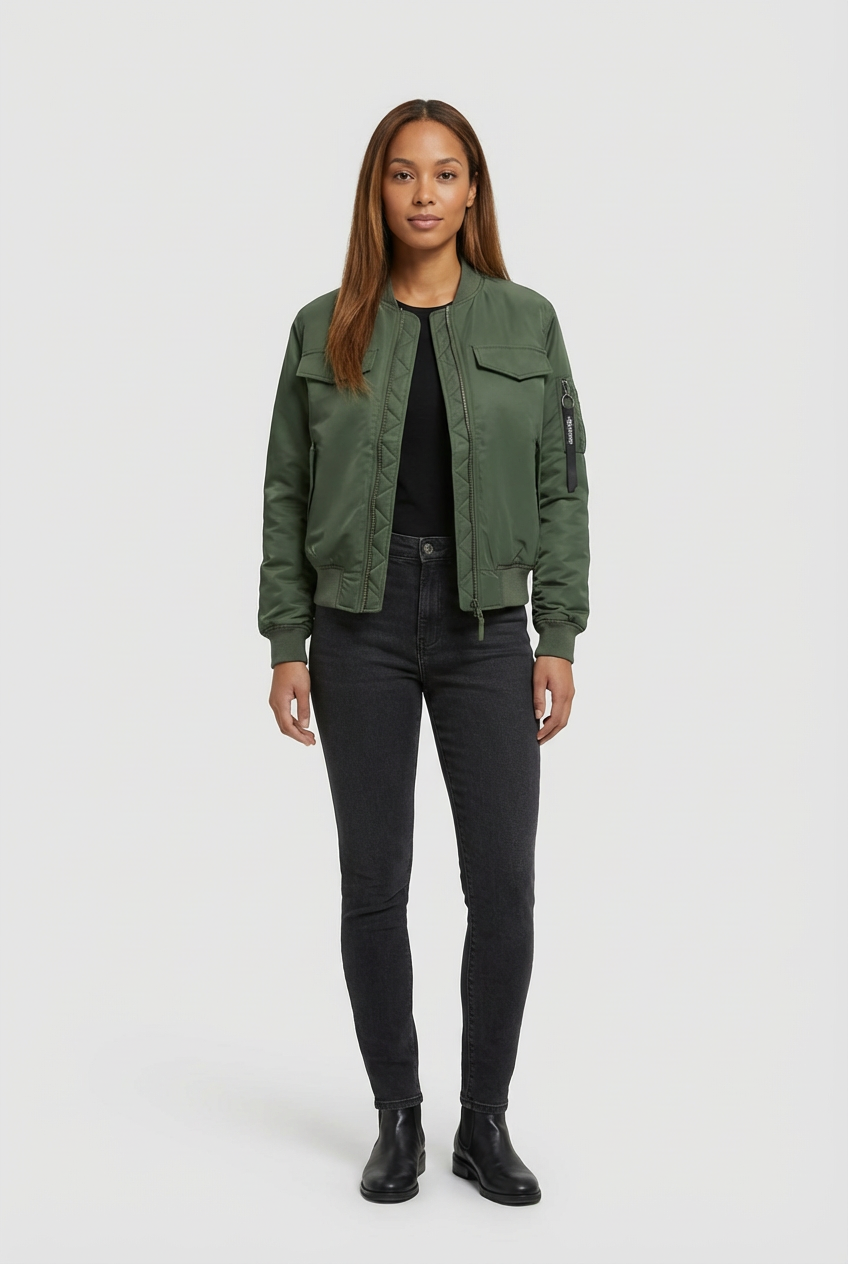 Padded Womens Jacket with High Neck and Zip Front Fit