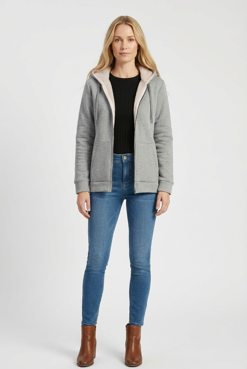 Hooded Womens Jacket with Full Zip and Ribbed Finish