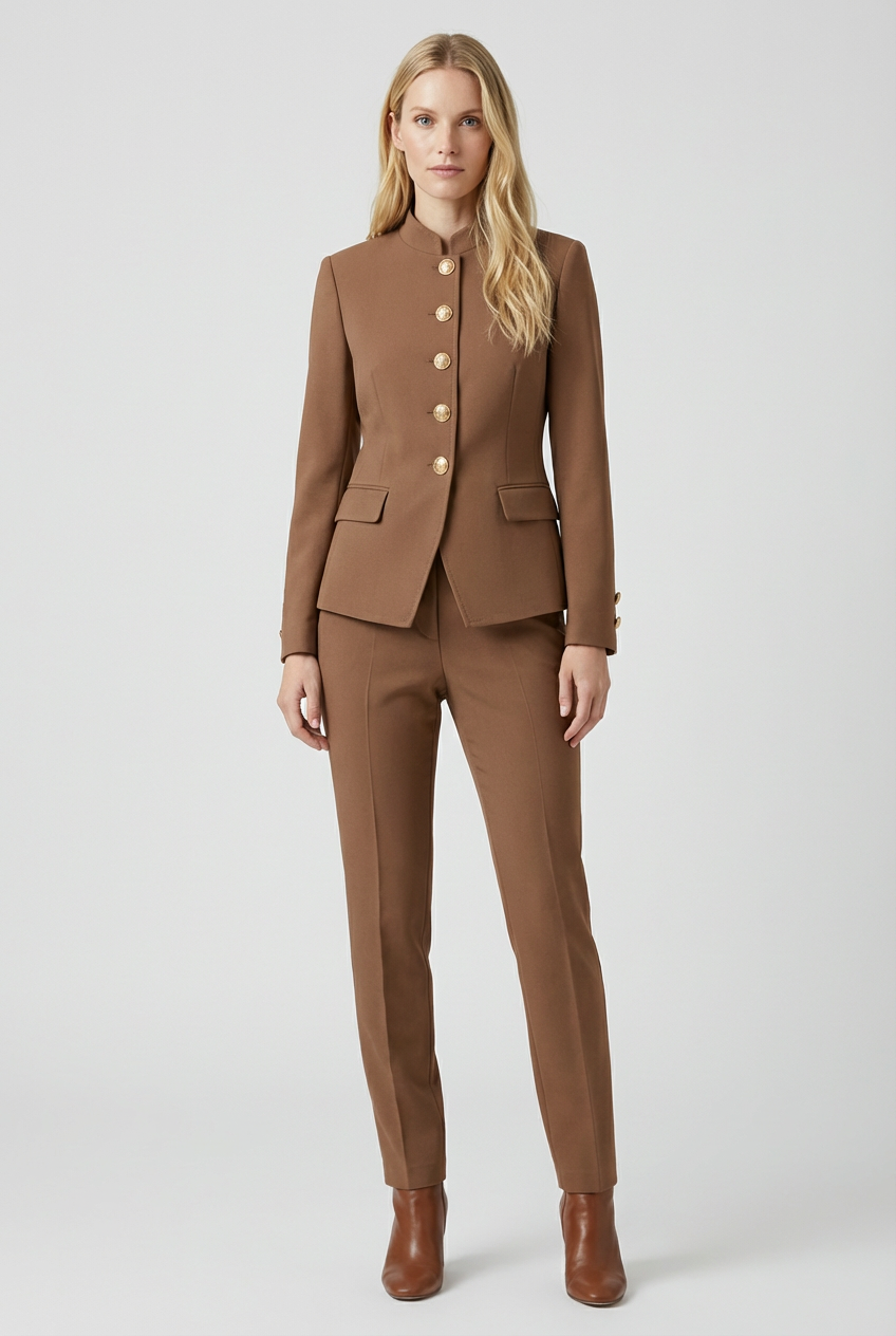 Fitted Short Womens Jacket with Button Front and Side Pockets