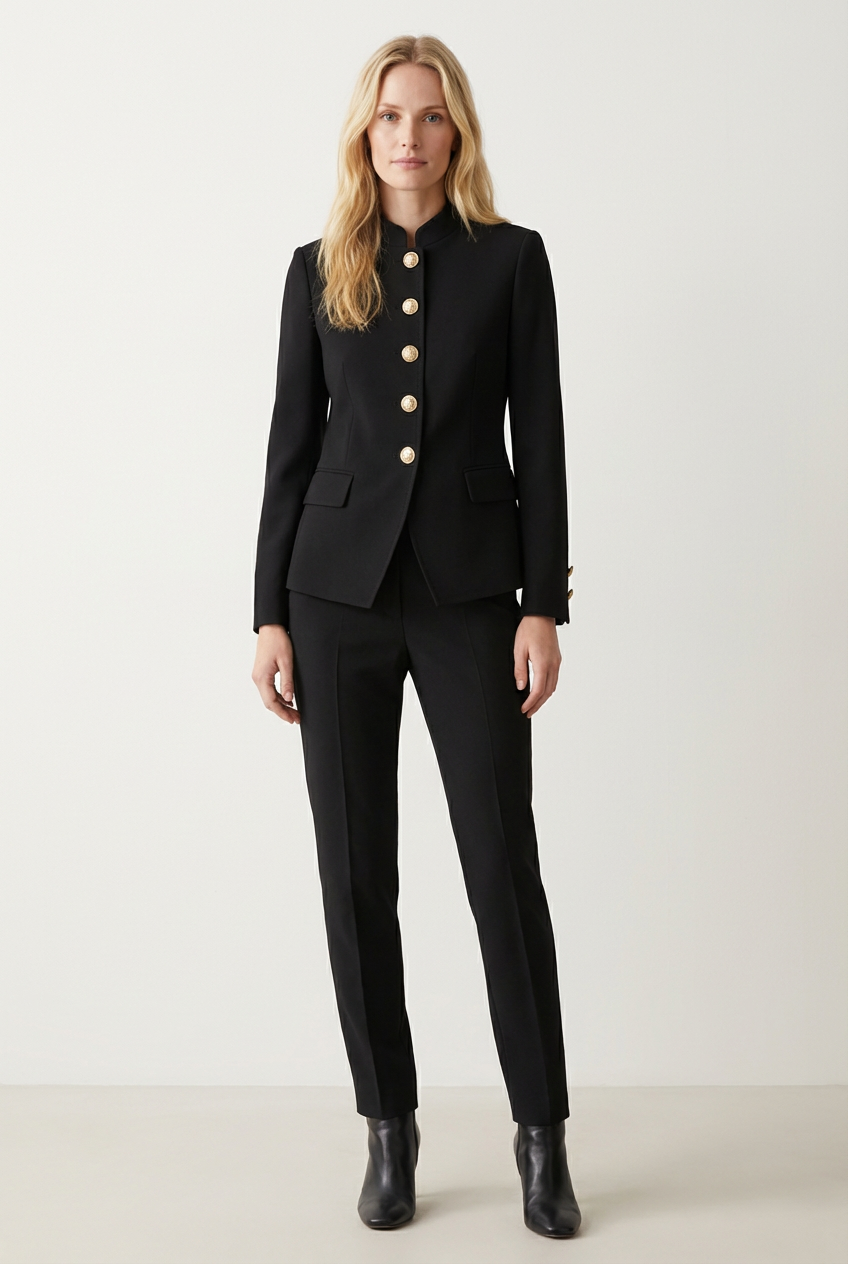 Fitted Short Womens Jacket with Button Front and Side Pockets