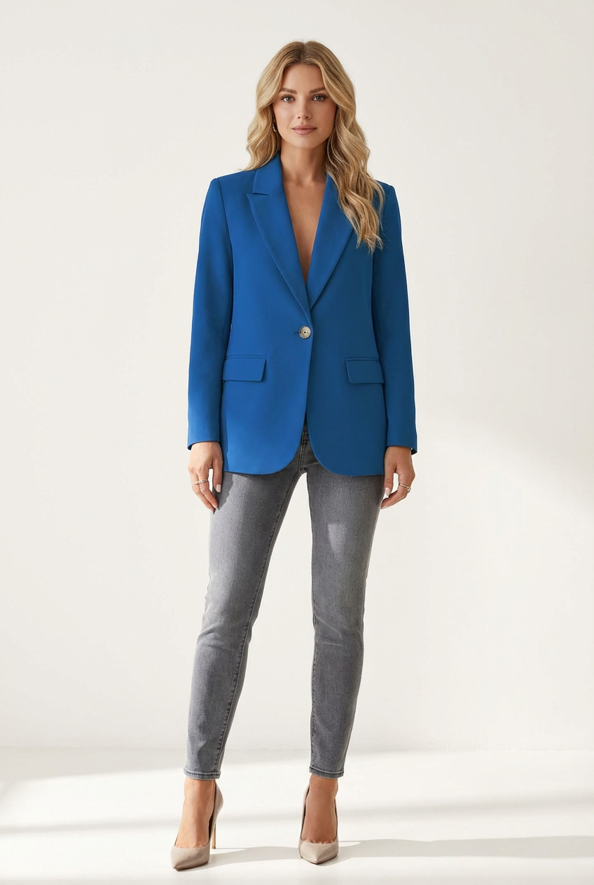 Regular Fit Womens Blazer with Notched Lapel and Single Button