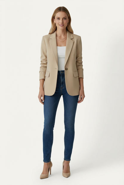 Regular Fit Womens Blazer with Notched Lapel and Single Button