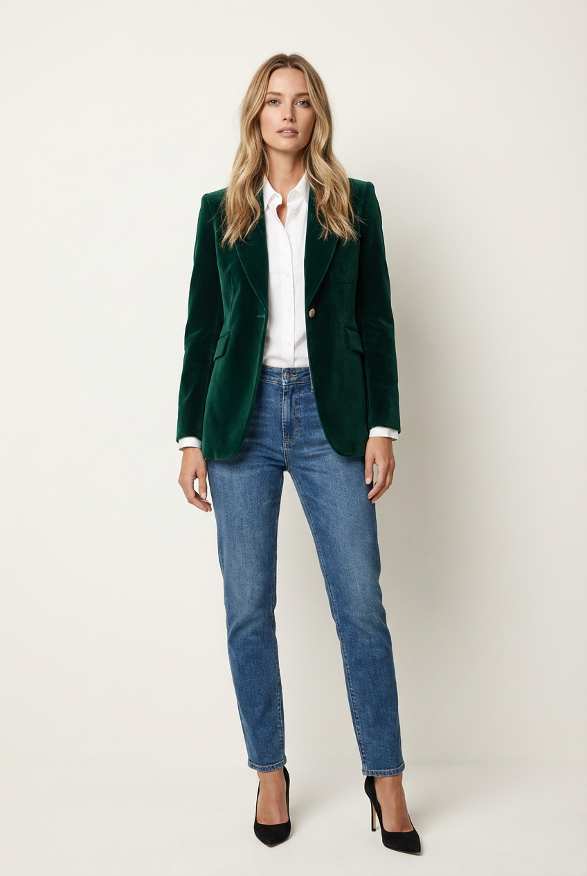 Structured Womens Blazer with Defined Lapels and Single Button