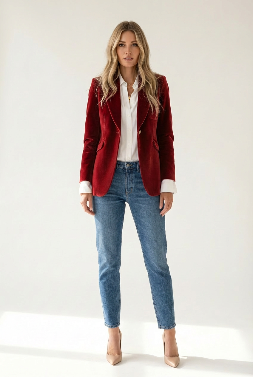 Structured Womens Blazer with Defined Lapels and Single Button