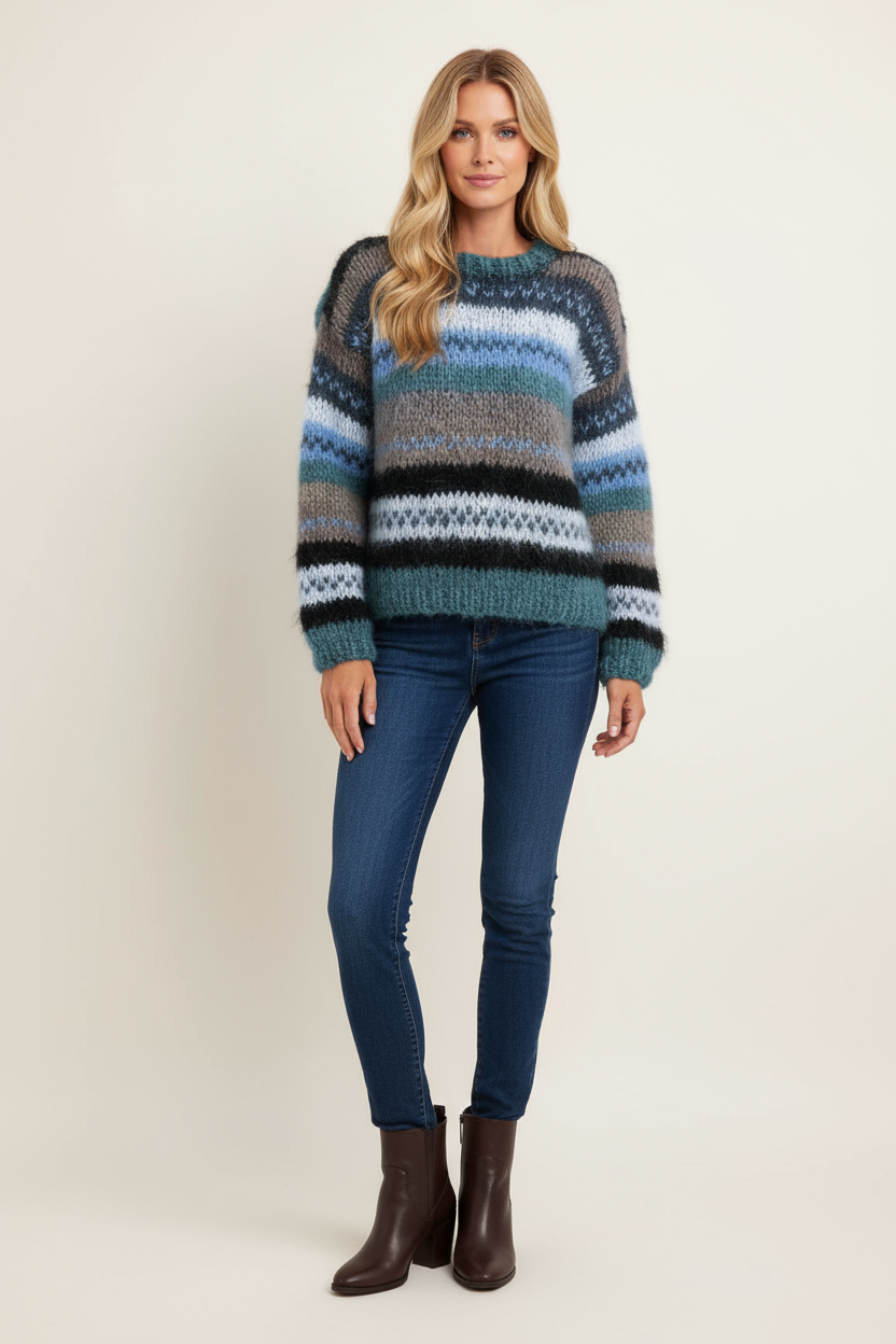 Striped Knit Sweater Women Timeless Style with Relaxed Fit