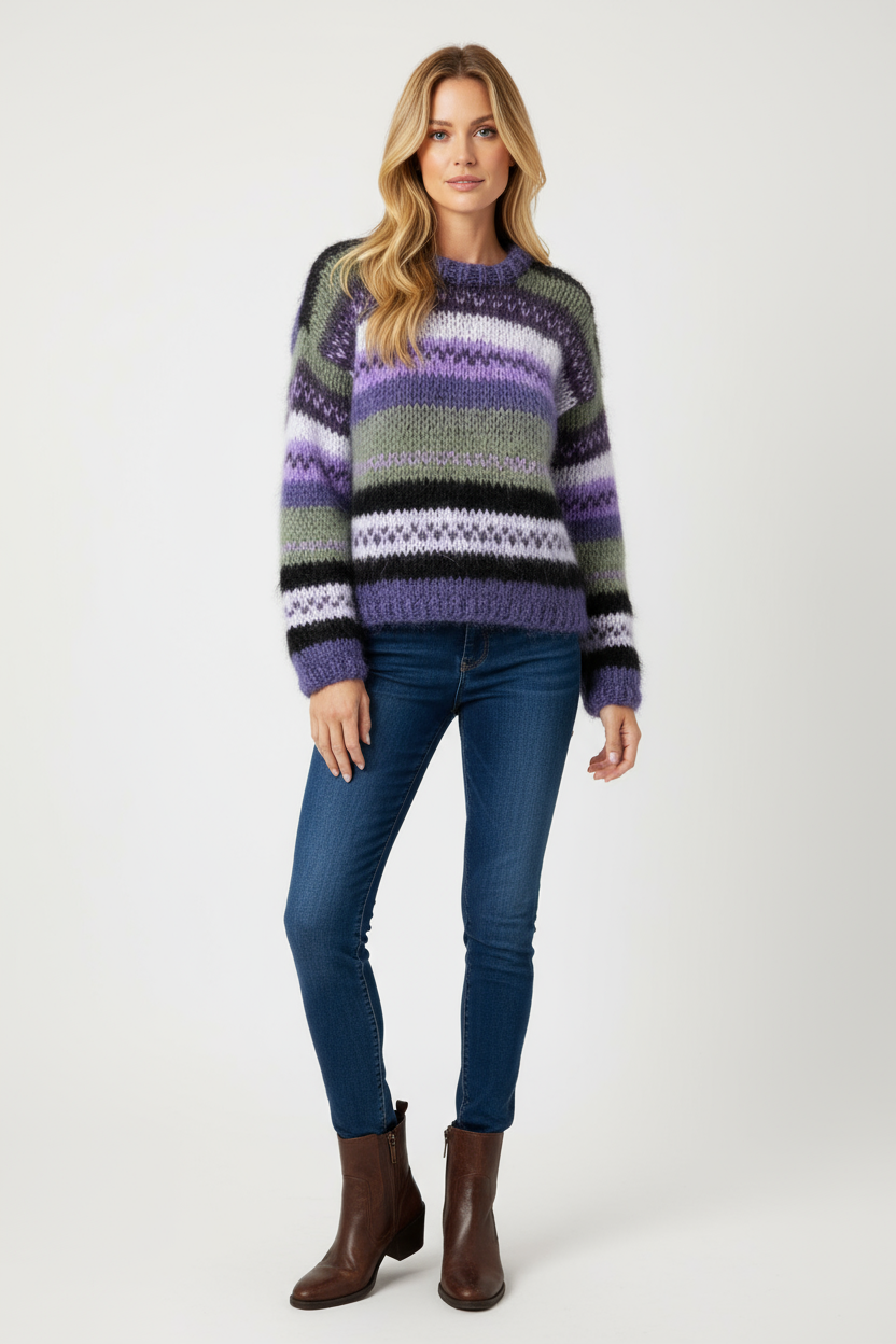 Striped Knit Sweater Women Timeless Style with Relaxed Fit