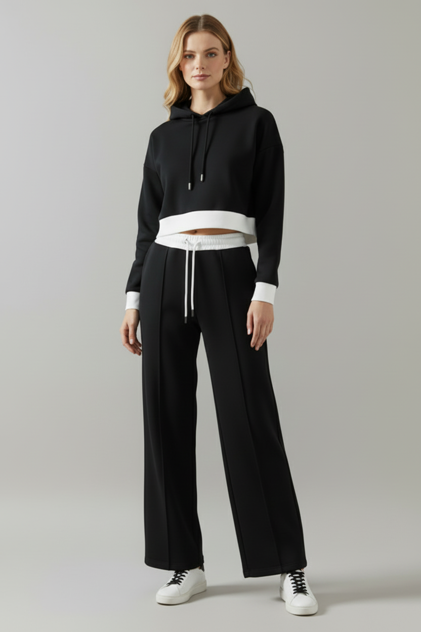 Cropped Hoodie and Wide Leg Womens Two Piece Set
