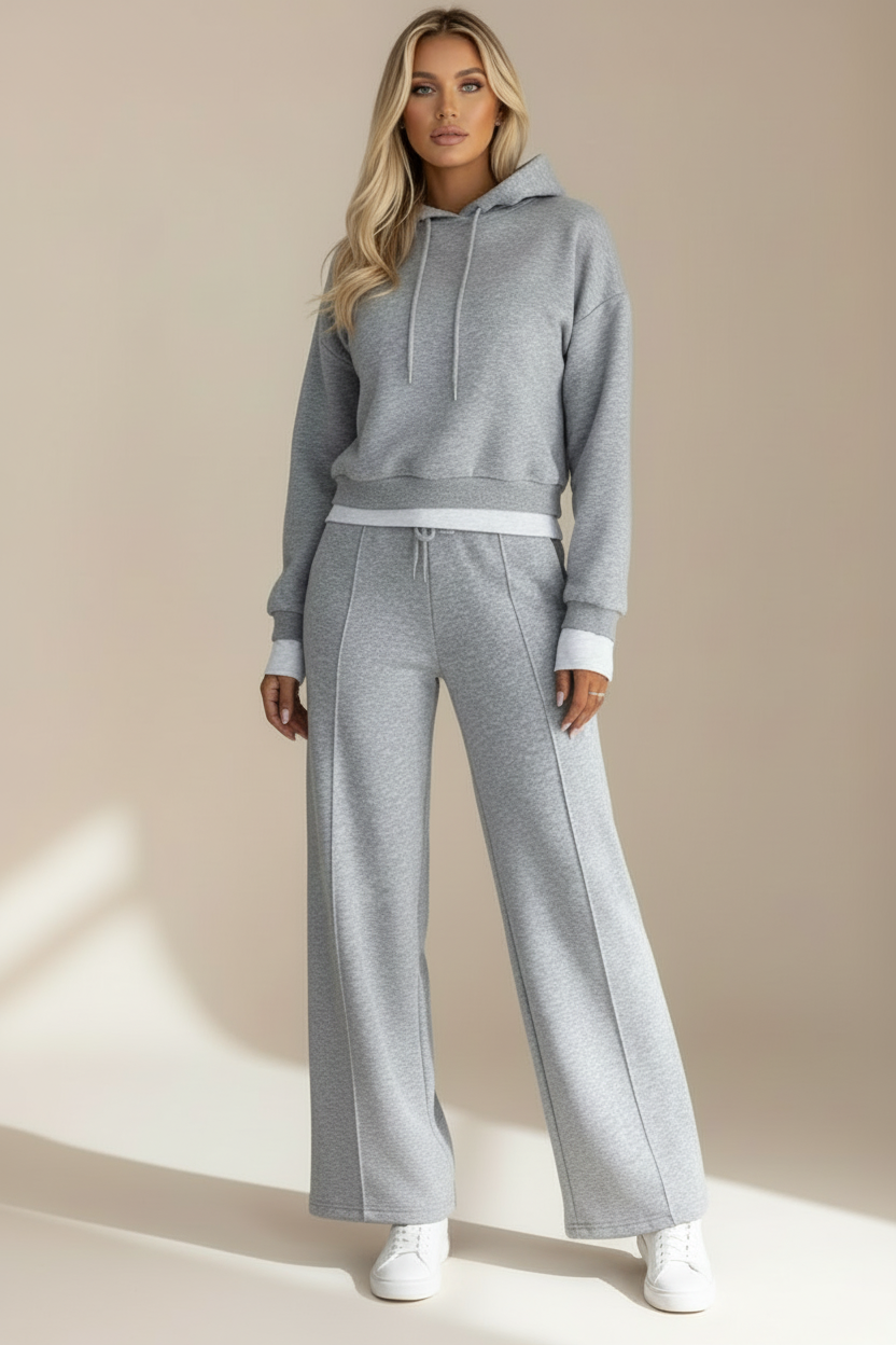 Cropped Hoodie and Wide Leg Womens Two Piece Set