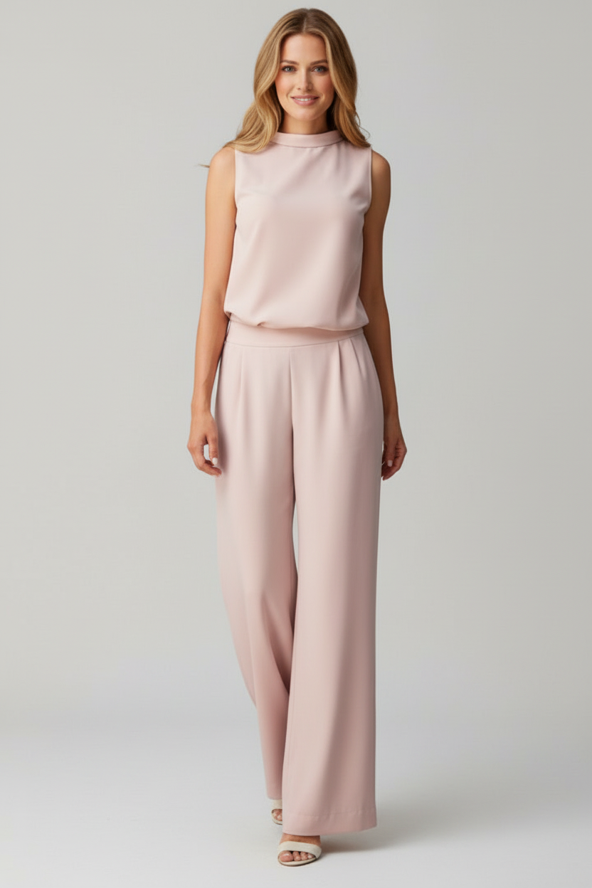 Sleeveless Wide Leg Jumpsuit with Round Neckline