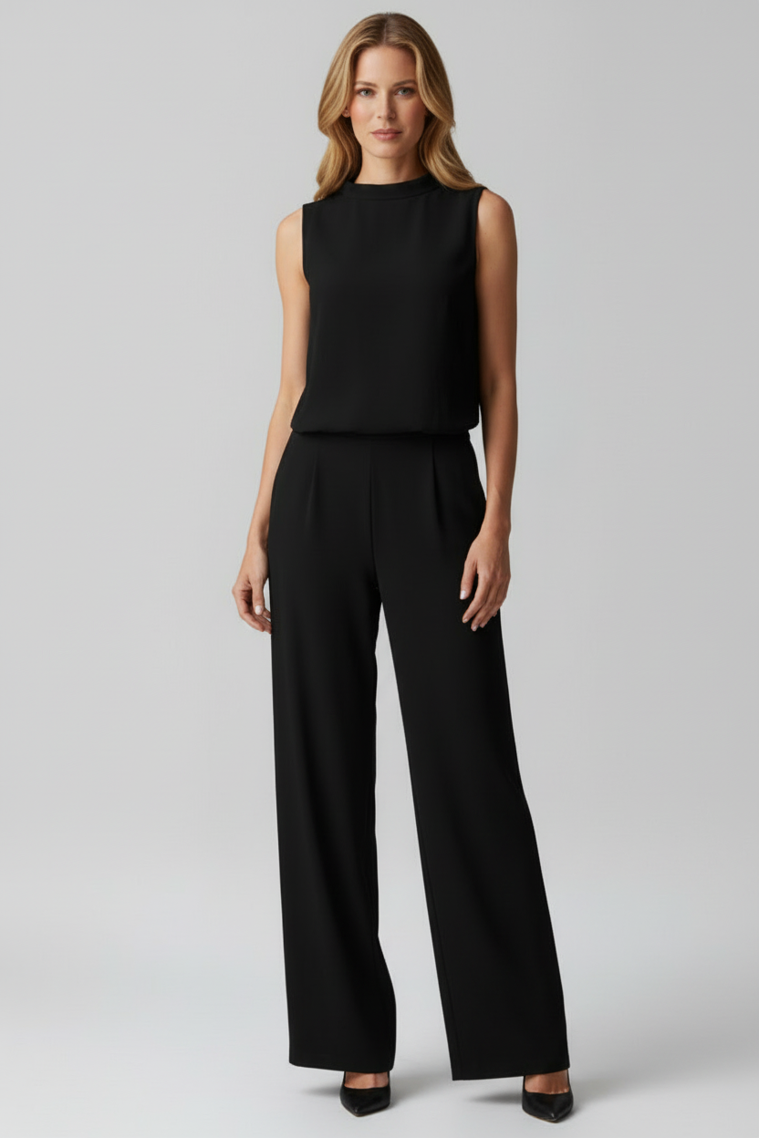 Women’s Jumpsuit with Round Neckline and Wide Legs