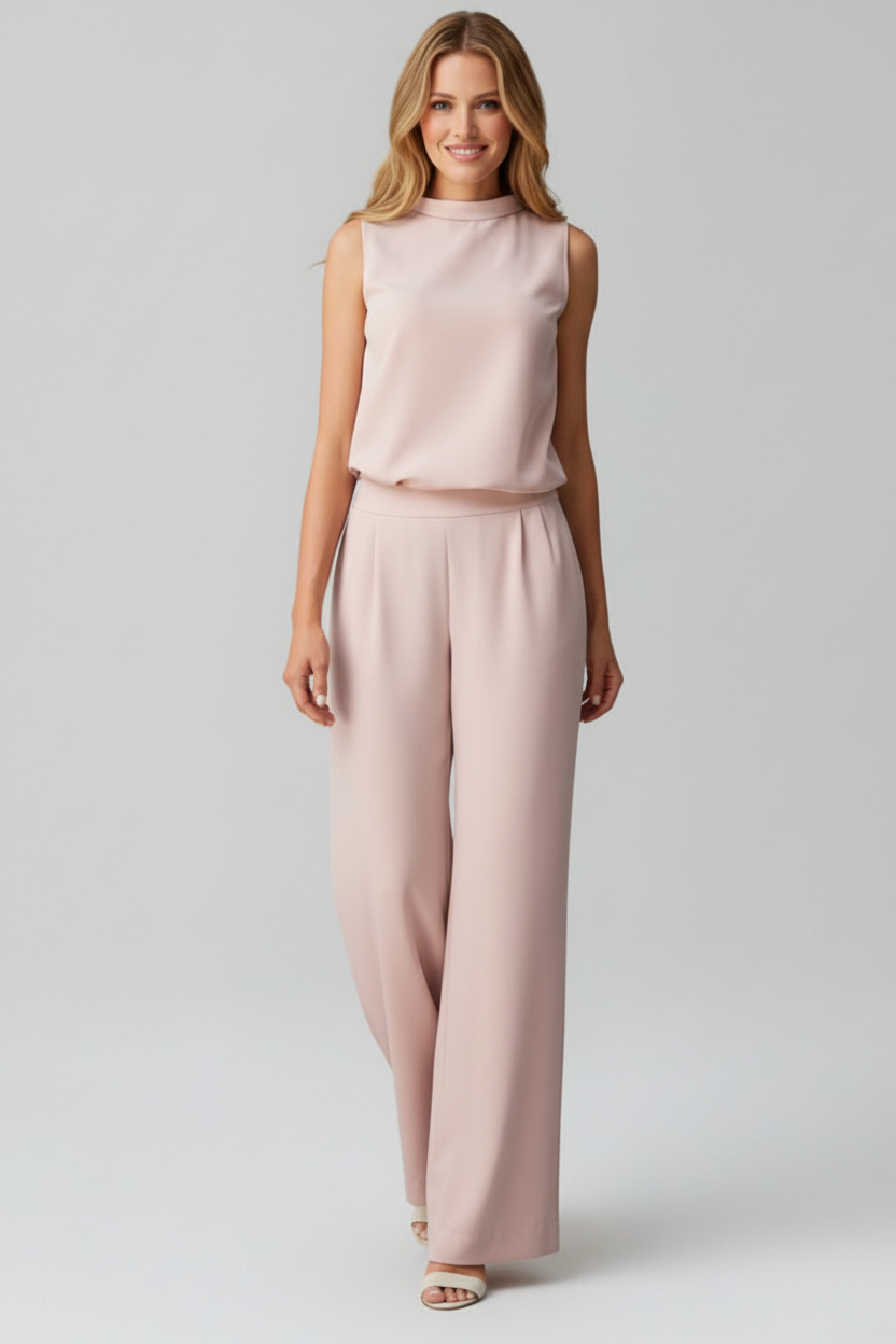 Women’s Jumpsuit with Round Neckline and Wide Legs