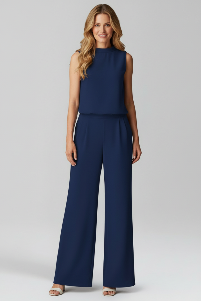 Women’s Jumpsuit with Round Neckline and Wide Legs