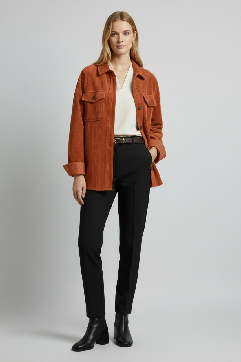 Women’s Jacket with Peaked Collar and Ribbed Corduroy Surface