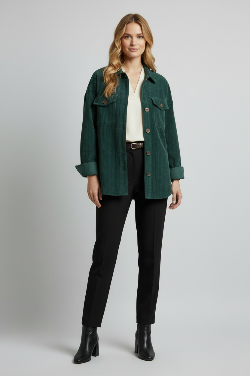 Women’s Jacket with Peaked Collar and Ribbed Corduroy Surface