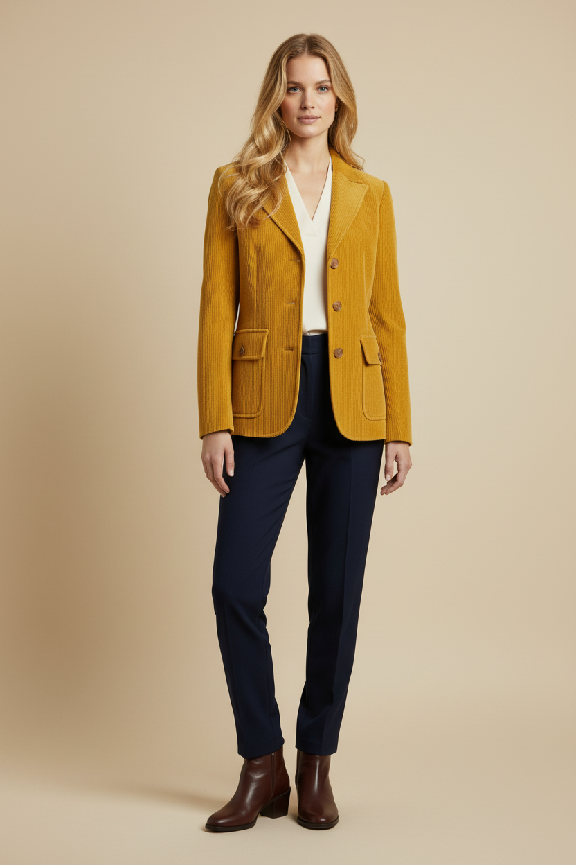 Women’s Jacket with Peaked Collar and Ribbed Corduroy Surface