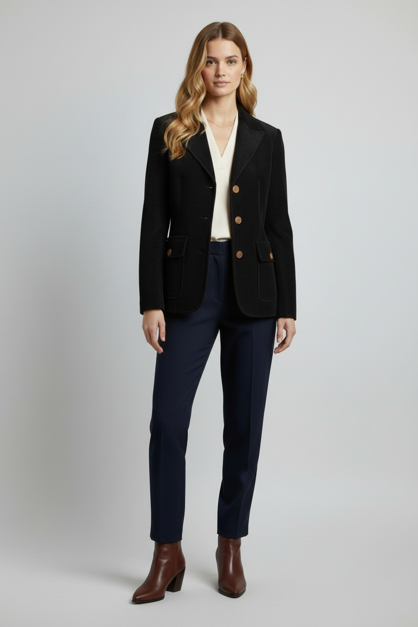Women’s Jacket with Peaked Collar and Ribbed Corduroy Surface