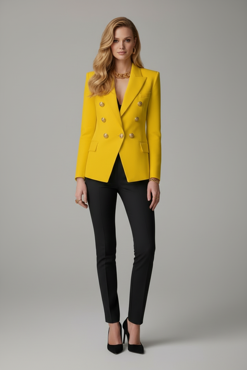 Women’s Blazer with Notch Collar and Gold Button Detail