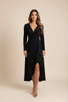 Women’s Asymmetric Midi Dress with V Neck and Empire Waist