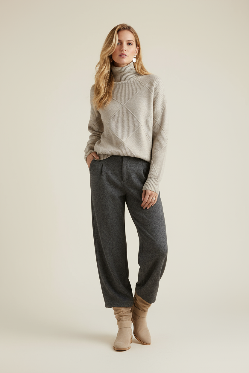 Turtleneck Argyle Sweater Women Soft Wool Elegance in Classic Design