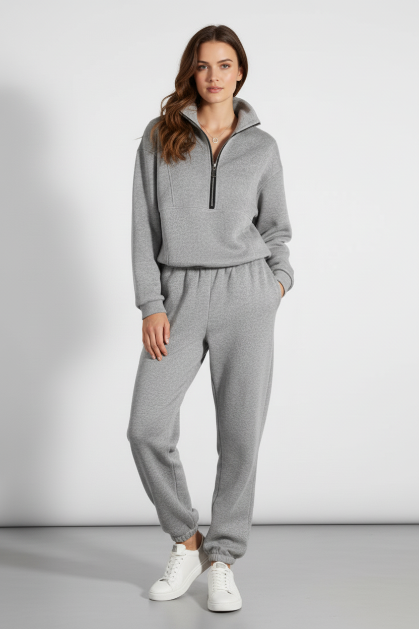 Two Piece Womens Tracksuit Set with Half Zip Top and Jogger Pants