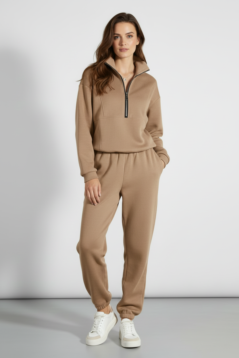 Two Piece Womens Tracksuit Set with Half Zip Top and Jogger Pants