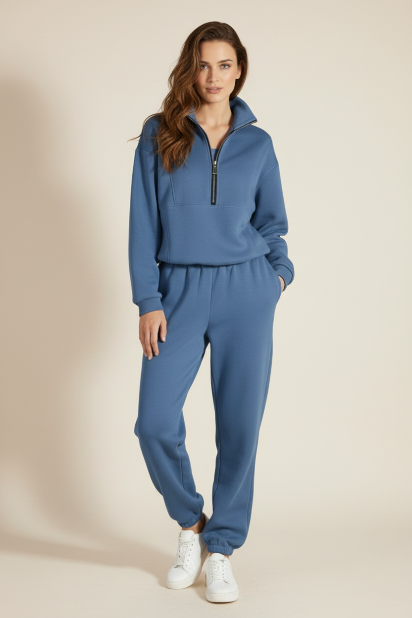 Two Piece Womens Tracksuit Set with Half Zip Top and Jogger Pants