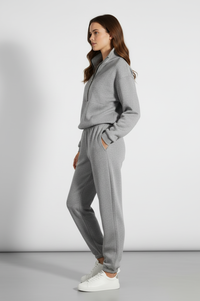 Two Piece Womens Tracksuit Set with Half Zip Top and Jogger Pants