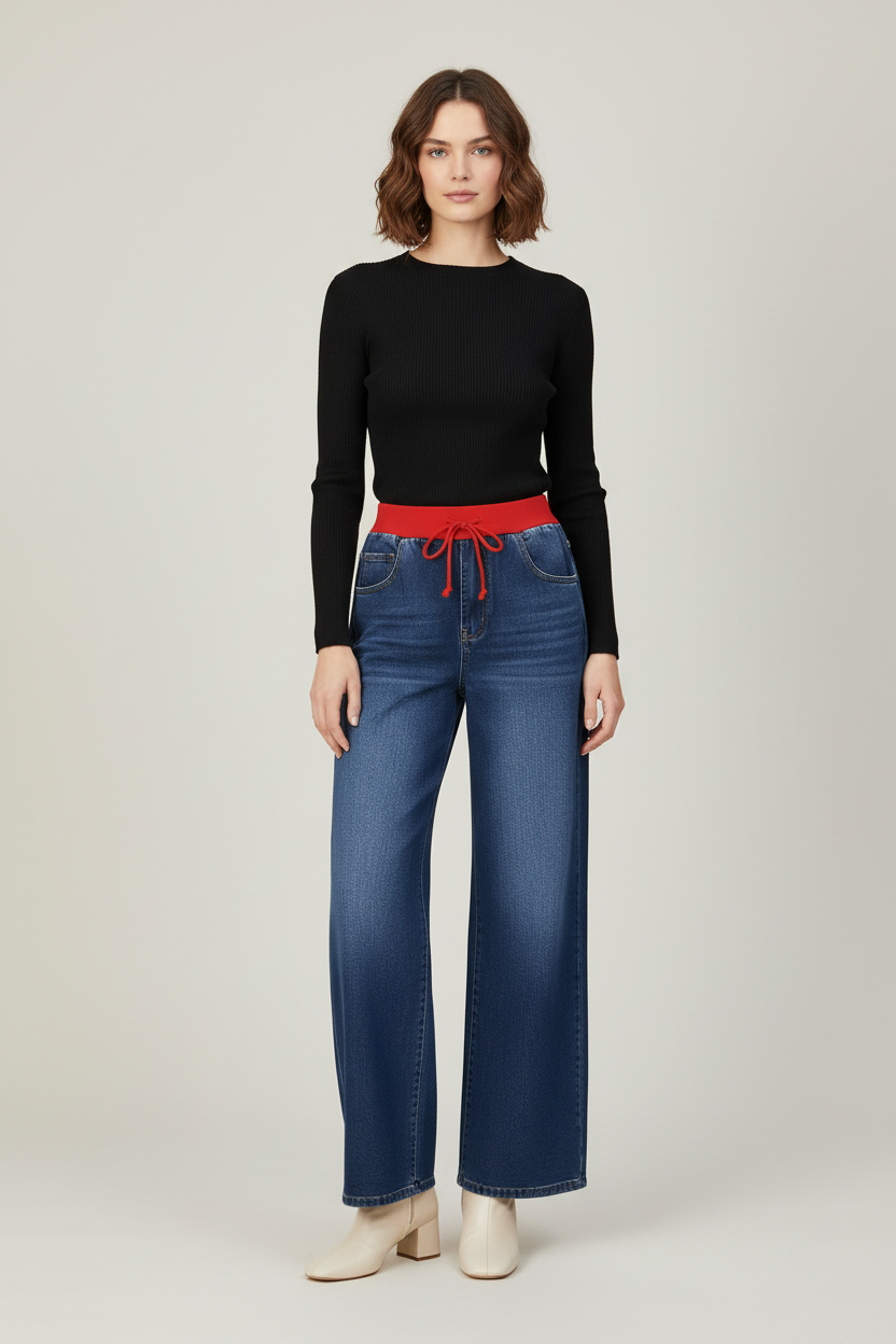 Wide Leg Womens Trousers with Drawstring Waist Fit