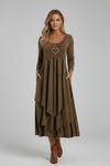 Tiered Midi Dress with Long Sleeves and Heart Detail