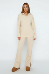 Ribbed Lounge Co Ord Set with Half Zip Top and Flared Trousers