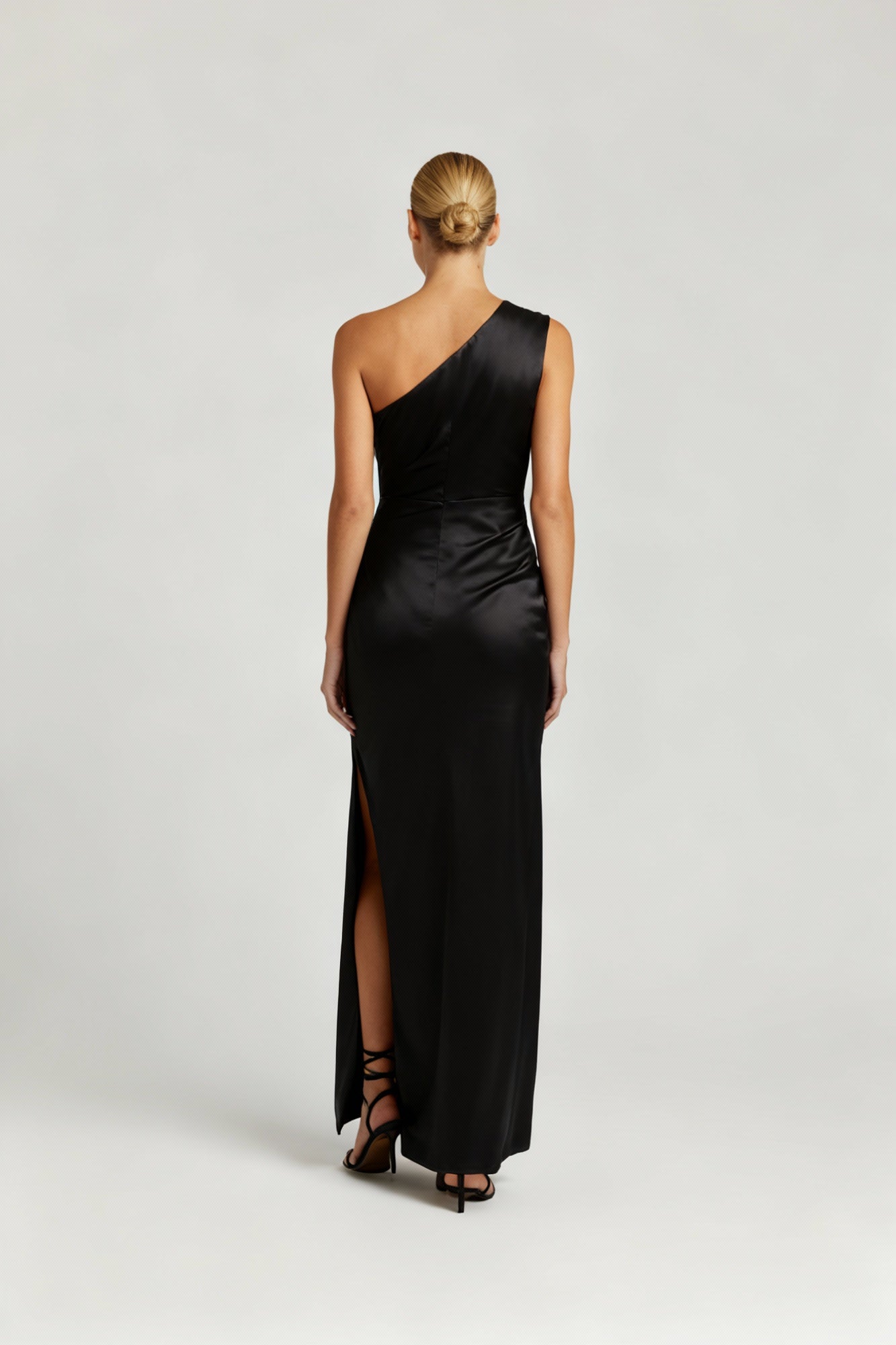 One Shoulder Satin Maxi Dress Women Sleek Asymmetrical Cut with High Slit