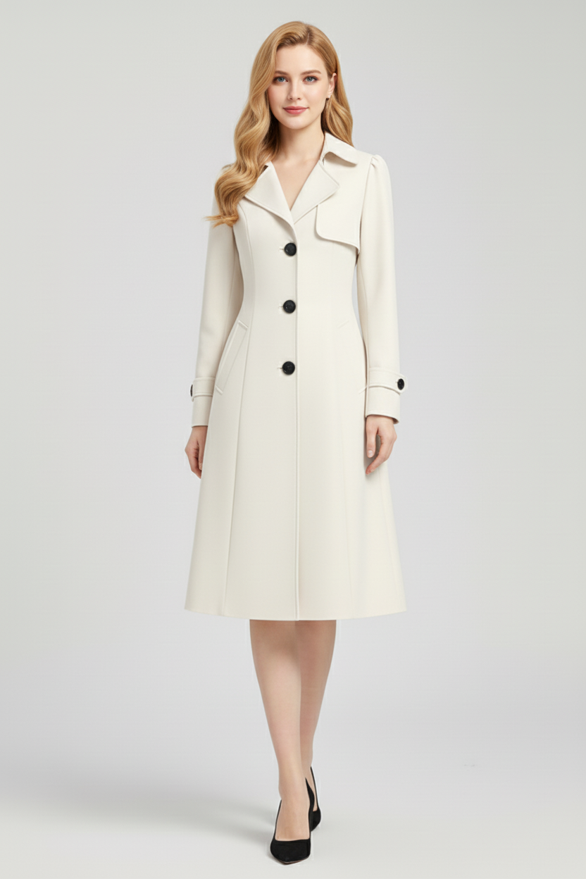 Womens Trench Coat with Notched Lapel and Button Front Fit