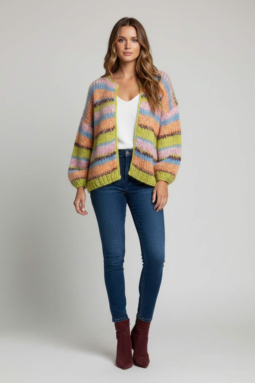 Open Front Womens Knitted Cardigan with Textured Surface Fit