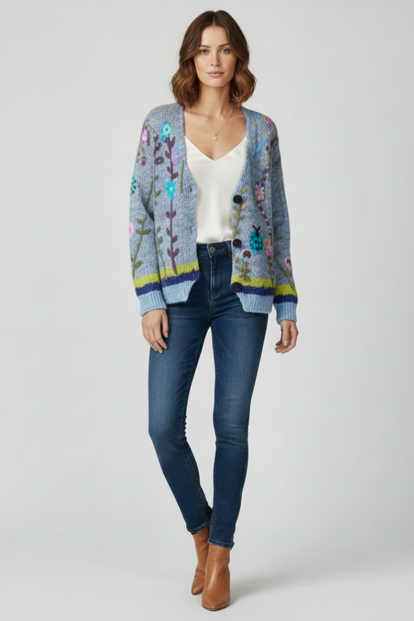 V Neck Womens Cardigan with Patterned Knit Surface Fit