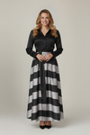 Striped Maxi Dress with Shirt Collar and Belted Waist