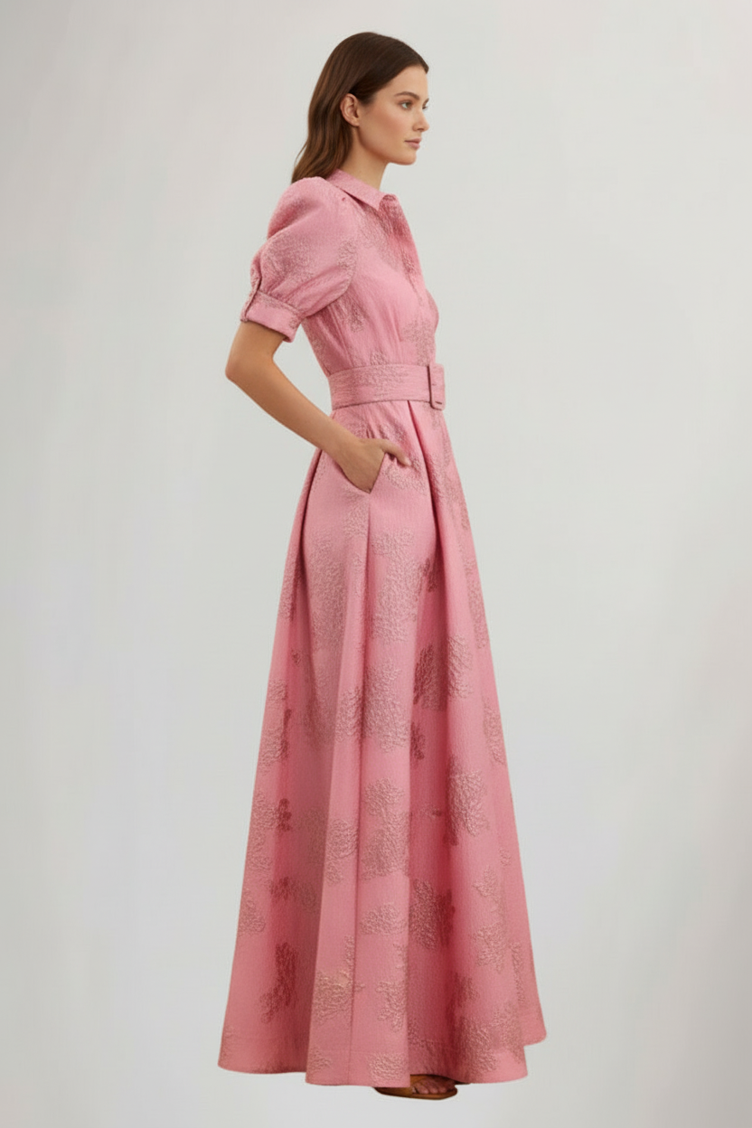 Women’s Floral Maxi Dress with Belted Waist