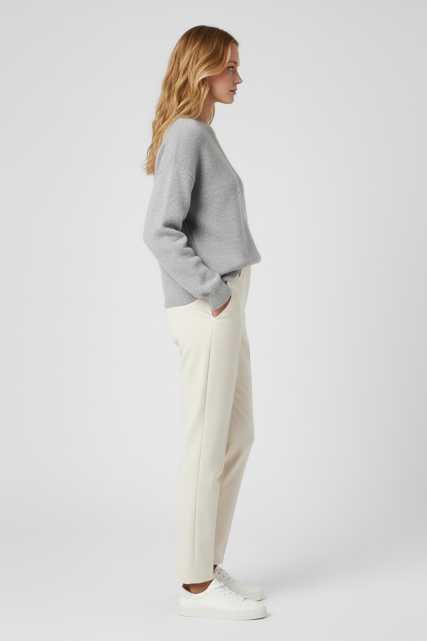 Classic Round Neck Knit Sweater with Long Sleeves